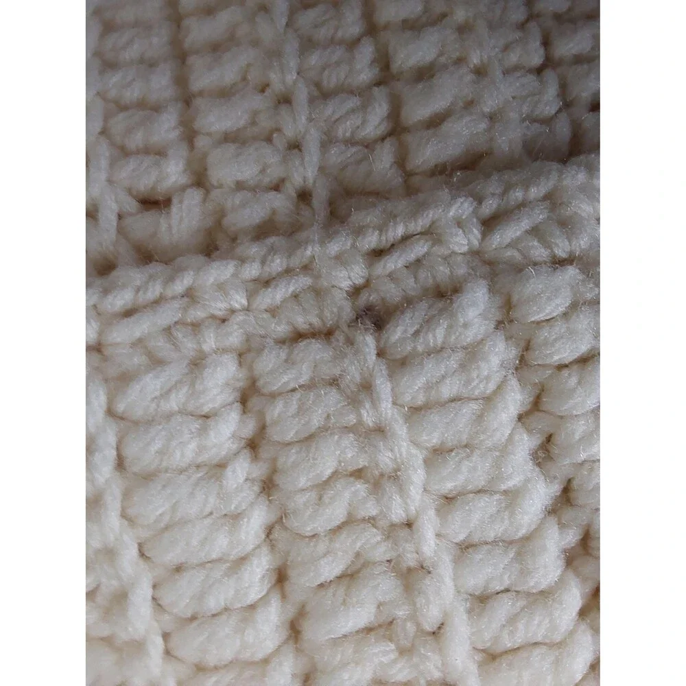 Vintage Hand Crocheted Afghan: Large Beige Throw, Full Size Coverlet